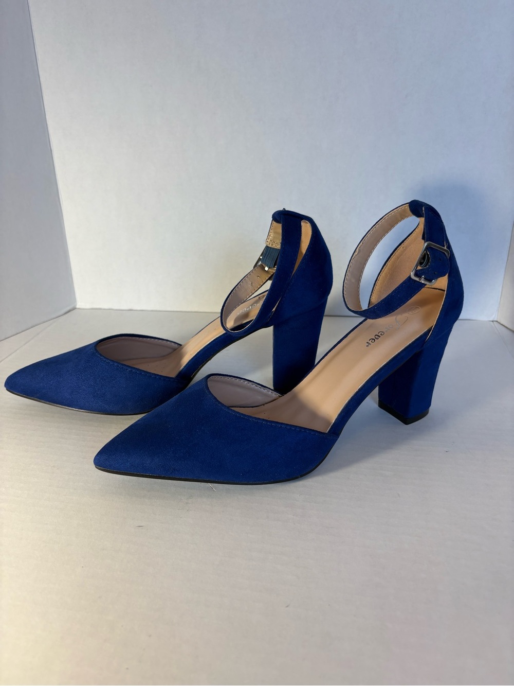 Forever Royal Blue Faux Suede D'Orsay Ankle Strap Heels Size 10 - Picture 5 of 10